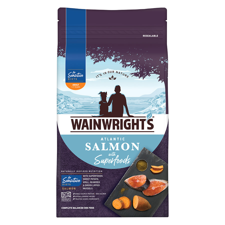 Wainwright's Grain Free Salmon and Sweet Potato dog food bag